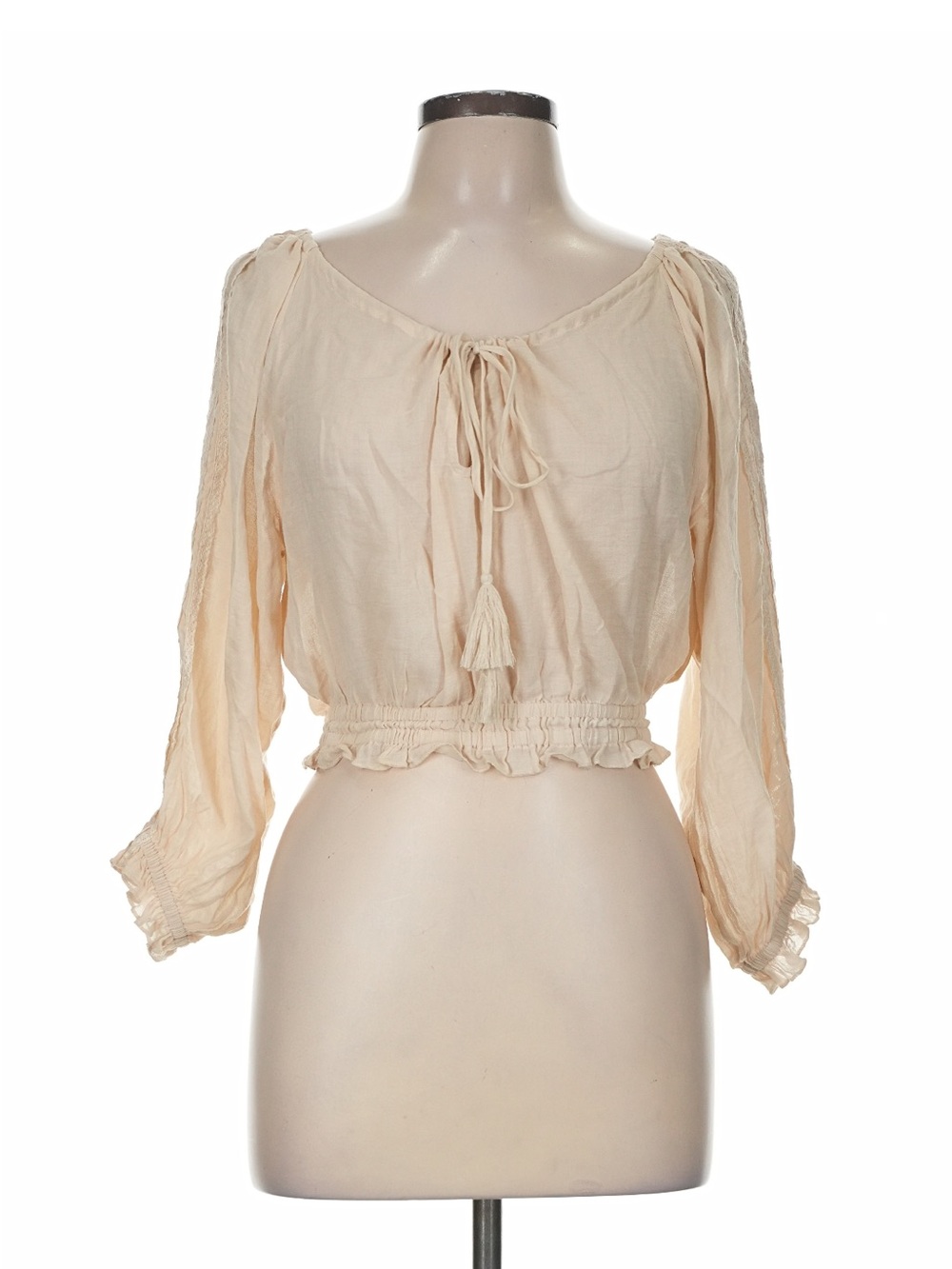 Spell Harmony Cream Lace-Trim Tie-Front Crop Top in Porcelain - Picture 5 of 8